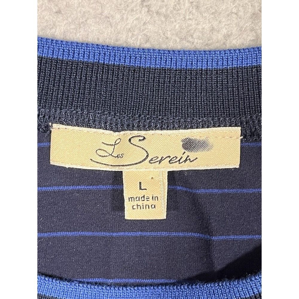 Les Serein Long Sleeve T-Shirt Blue Striped Large L Life is Beautiful Stitching - Picture 2 of 10